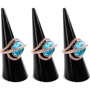 3 Pack Solid Black Acrylic Cone Finger Ring Jewellery Display Stand Holder Bulk Perspex for Rings Earrings Body Jewelry