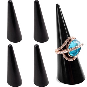5 Pack Solid Black Acrylic Cone Finger Ring Jewellery Display Stand Holder Bulk Perspex for Rings Earrings Body Jewelry
