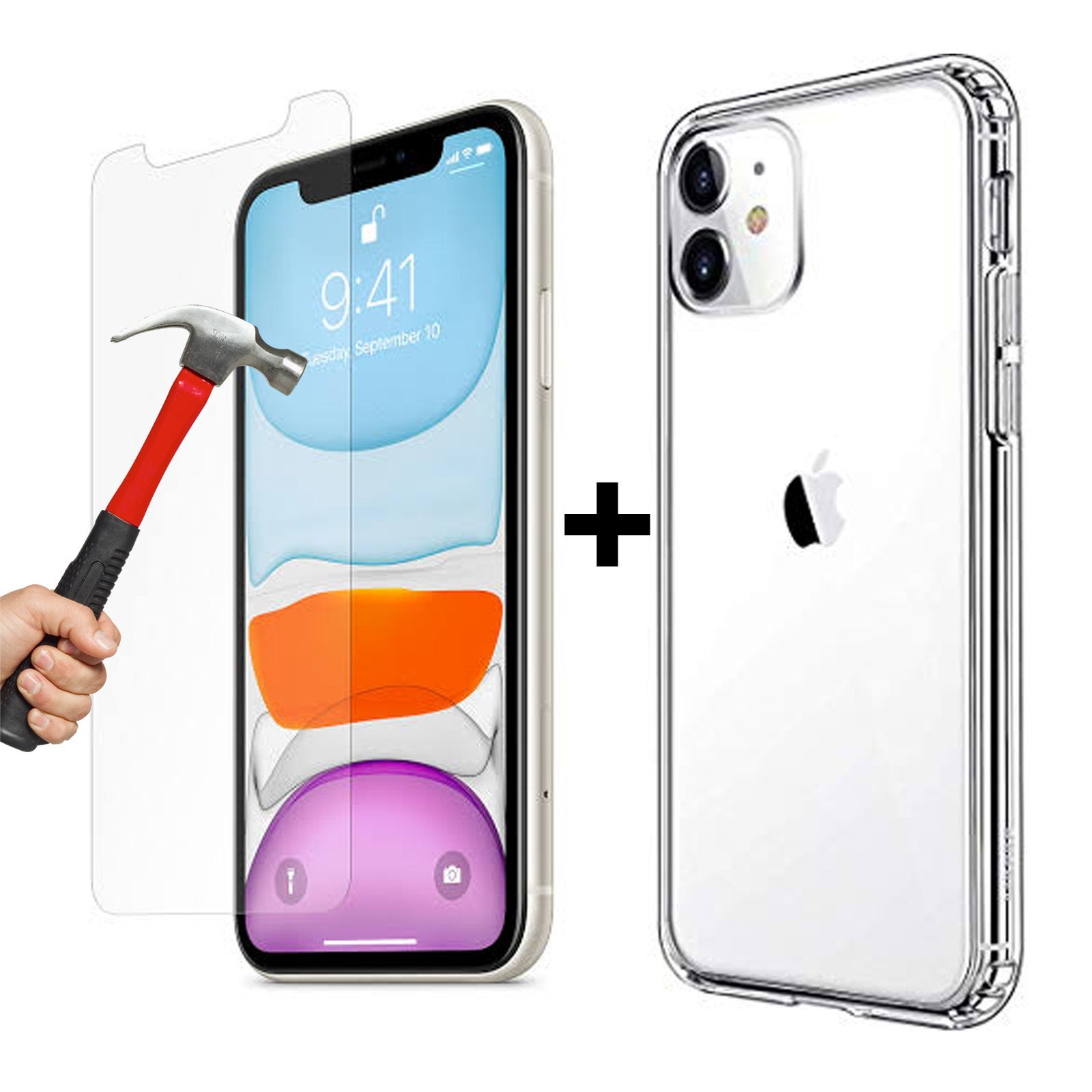 Apple iPhone 11 clear case cover and 9H Tempered Glass front screen protector