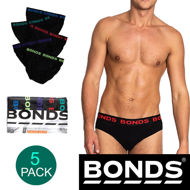 Buy Bonds 5 Pack Mens Assorted Black Cotton Hipster Briefs Comfy