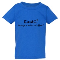 E=mc2 Energy Milk Coffee Funny Blue T-Shirt Tee Top Baby Kids Boy Girl