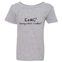 E=mc2 Energy Milk Coffee Funny Grey T-Shirt Tee Top Baby Kids Boy Girl