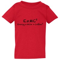 E=mc2 Energy Milk Coffee Funny Red T-Shirt Tee Top Baby Kids Boy Girl