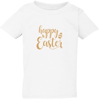 Gorgeous Happy Easter Egg Gold Text White Kids Boys Girls T Shirt Tee Top