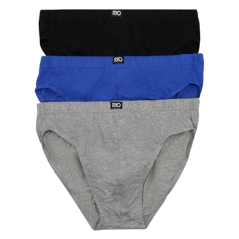 Buy Rio 3 Pack Mens Cotton Plain Hipster Briefs Undies Underwear Blue Grey  Black M80404 Assorted - MyDeal