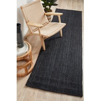 1x Rug Culture Black Hand Braided Jute Runner Rug