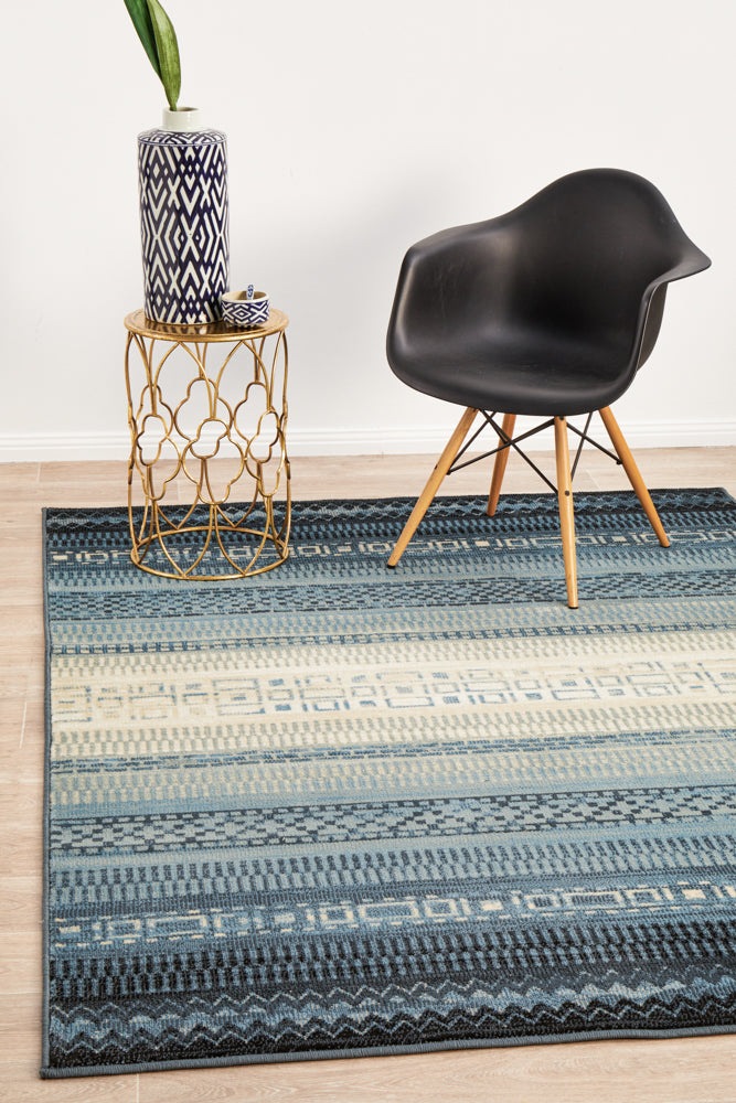Buy Rug Culture Abode Blue Vintage Line Rug - MyDeal Australia