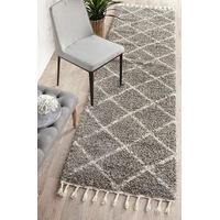 Rug Culture Grey & Bone Ivory Geometric Modern Shag Rug