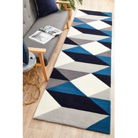 Rug Culture Grey Handmade High Quality Wool Geo 3D Runner Rug