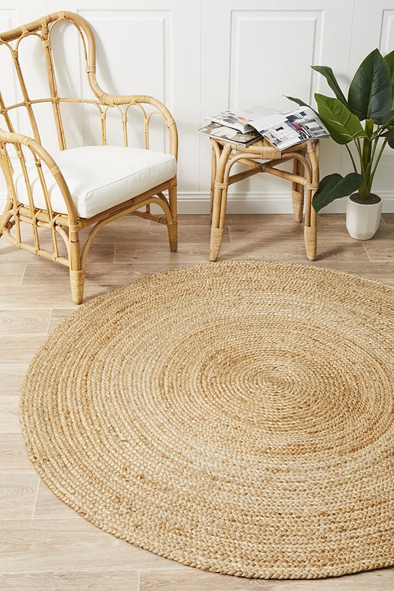 Rug Culture Natural Hand Braided Jute Scandi Flatwoven Round Rug