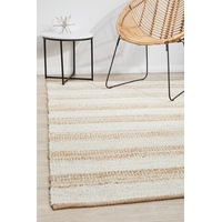 Rug Culture Natural & White Hand Braided Jute Striped Rug