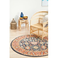 Abode Rug Culture Navy & Tangerine Vintage Look Aztec Round Rug