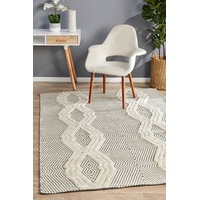 1x Rug Culture Neutral Handmade Wool Cotton & Viscose Scandi Flatwoven Rug