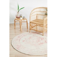 Abode Rug Culture Rose Pink & Grey Vintage Look Bohemian Round Rug