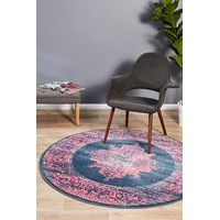 Rug Culture Navy & Fuschia Oriental Vintage Look Round Rug