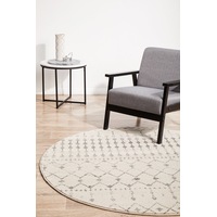 Rug Culture Silver & Off White Geometric Durable Round Rug