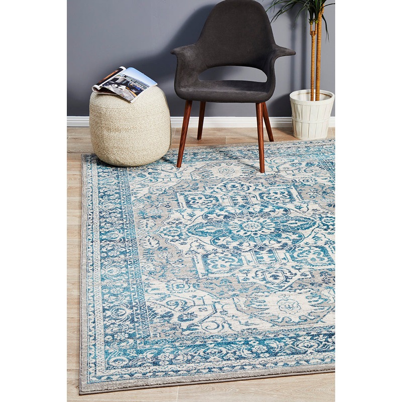 Buy Rug Culture Sky Blue Florette Vintage Look Rug MyDeal