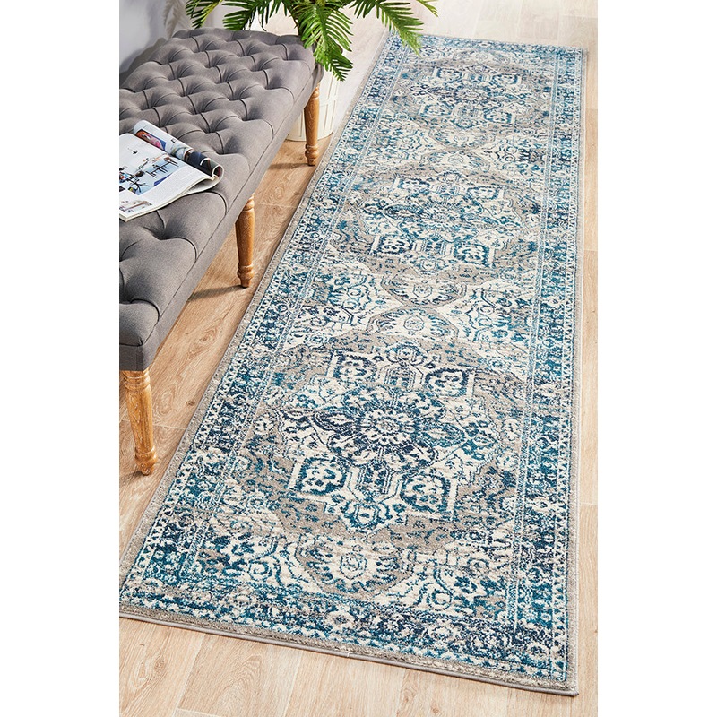 Buy Rug Culture Sky Blue Florette Vintage Look Runner Rug MyDeal