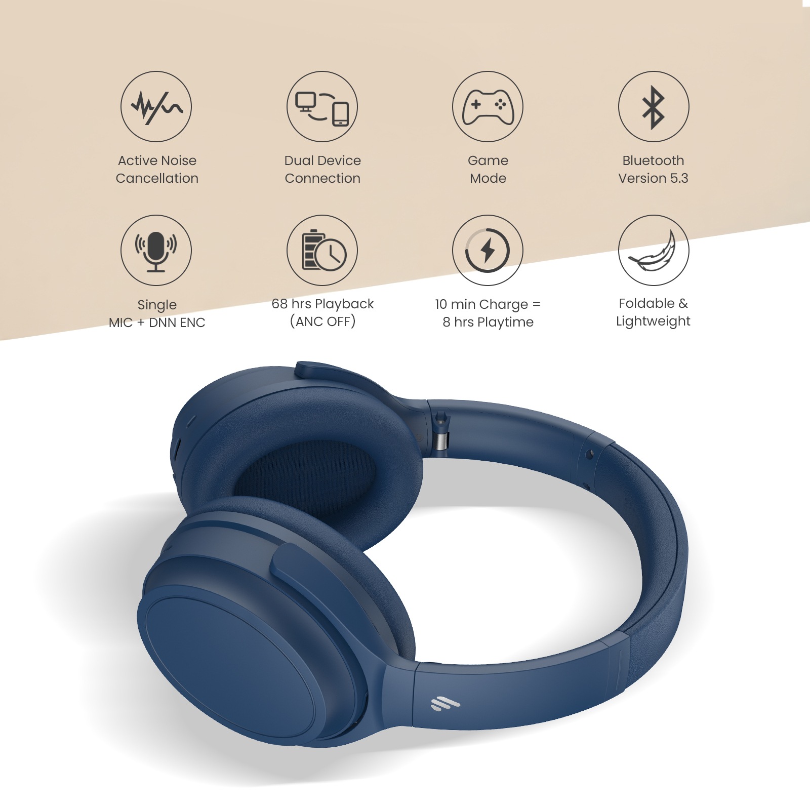 Edifier WH700NB Wireless Active Noise Cancellation Over Ear Headphones Bluetooth 5.3 Foldable Lightweight Headset Dual Device Connection 68 Hour