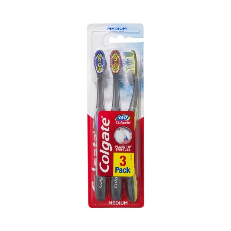 Buy Colgate 360o Floss Tip Bristles Toothbrush - Medium - 3 Pack - MyDeal