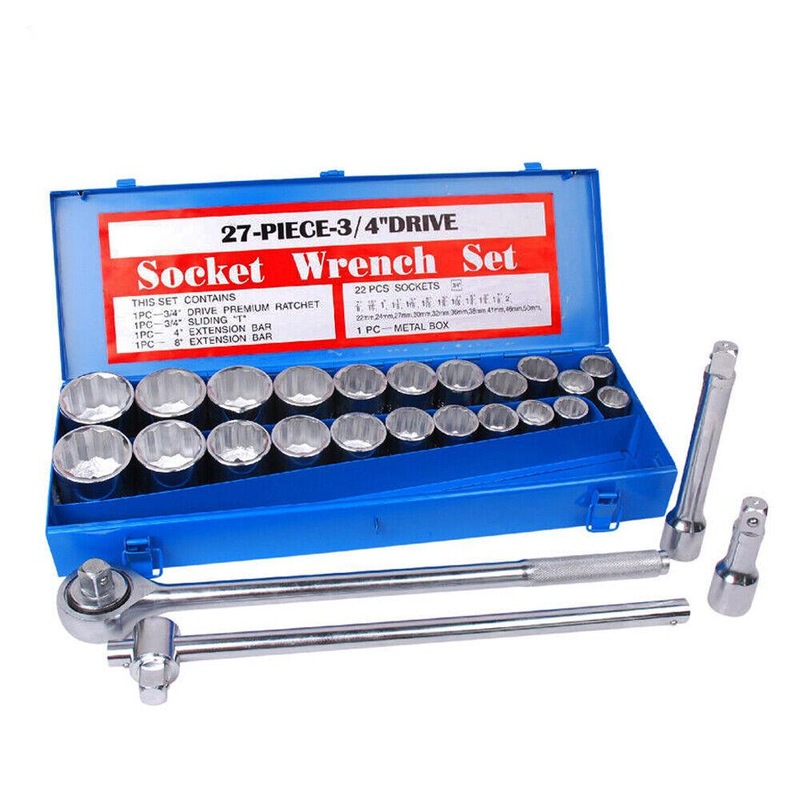 Buy 27Pc Heavy Duty Socket Wrench Set 3/4" Drive Metric & Imperial Extension Case MyDeal