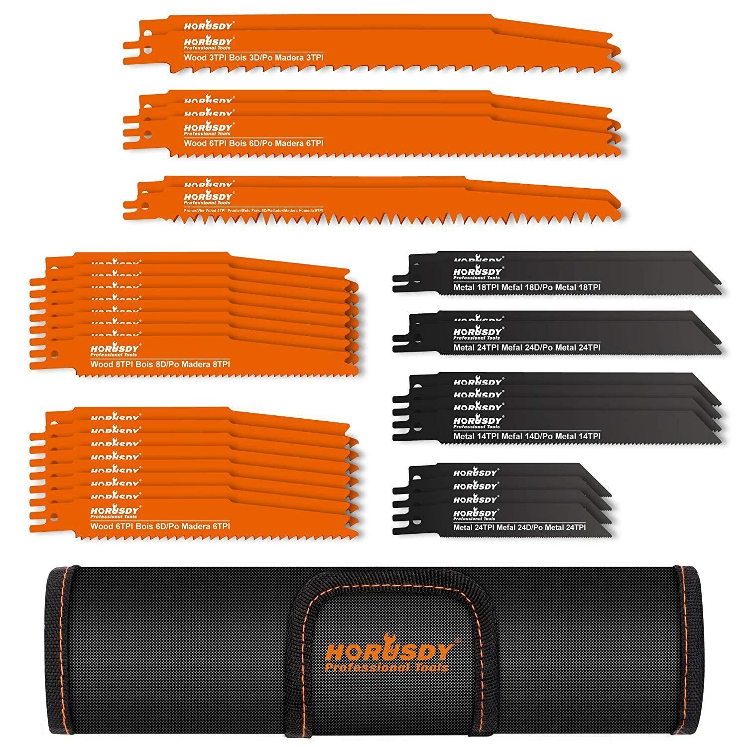34 Piece Reciprocating Saw Blade Set Wood and Metal Cutting Blades with Storage