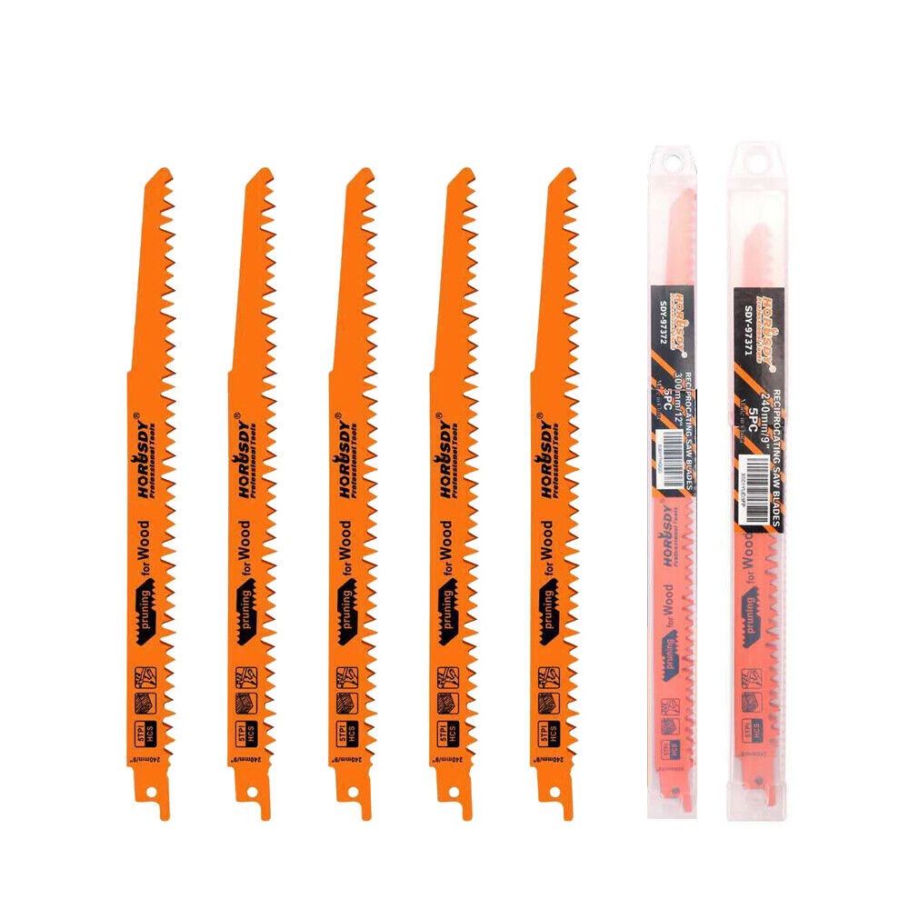 5Pc 300mm Reciprocating Saw Blades 5TPI Wood Timber Pruning Tool W/T Case Unbranded