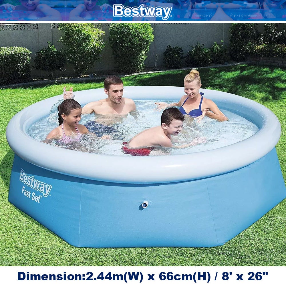 Bestway 8Ft Family Swimming Pool Garden Outdoor Summer Inflatable Round Paddling Pools 