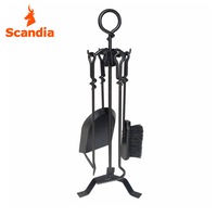 Scandia Classic 5pc Fireside Fire Tool Set Stand Poker Brush Ash Scrapper Shovel