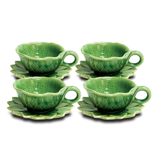 Lotus Leaf Coffee Cup with Saucer x 4