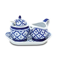 Milk & Sugar Set with Saucer Blue/White
