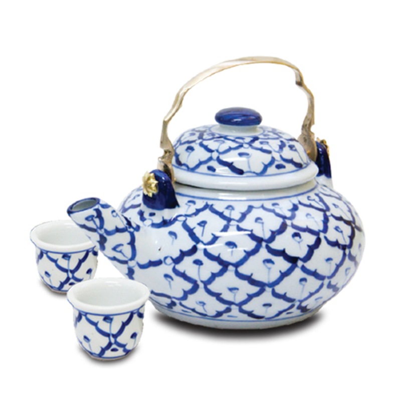 Buy Tea Pot with Brass Handle and 2 x Tea Cups MyDeal