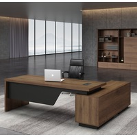 DreasyTech Executive Office Desk Adjustable 2.2M/2.4M With Left Return Brown Oak Colour