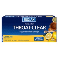 Bioglan Rapid Action Throat-Clear Honey & Lemon Lozenges 20 Pack