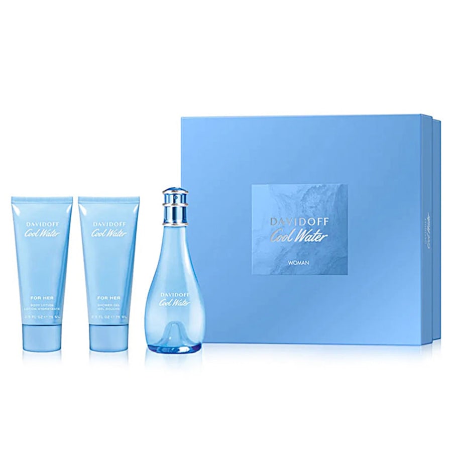 Davidoff Cool Water Woman 3 Piece (100ml Eau De Toilette & Shower Gel 75ml & Body Lotion 75ml)