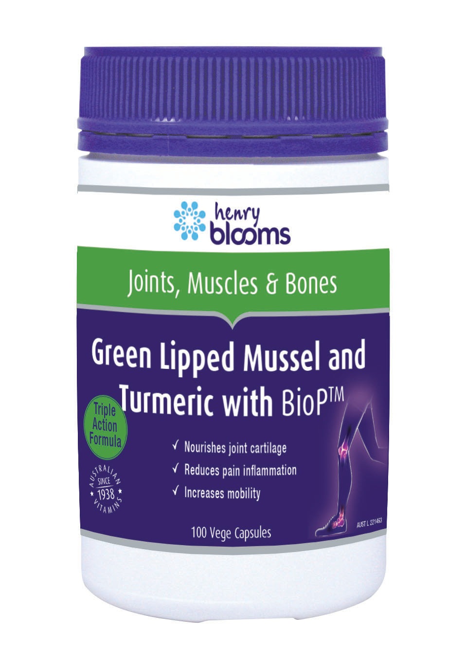 Henry Blooms Green Lipped Mussel & Tumeric 100 Vege Caps Australia