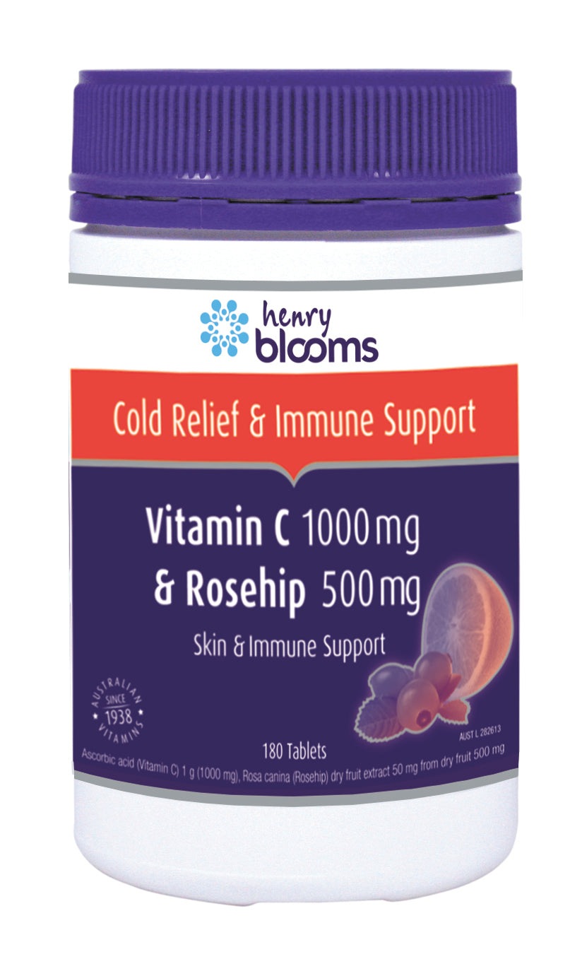 Henry Blooms Vitamin C 1000Mg + Rosehip 500Mg 180 Tablets Australia