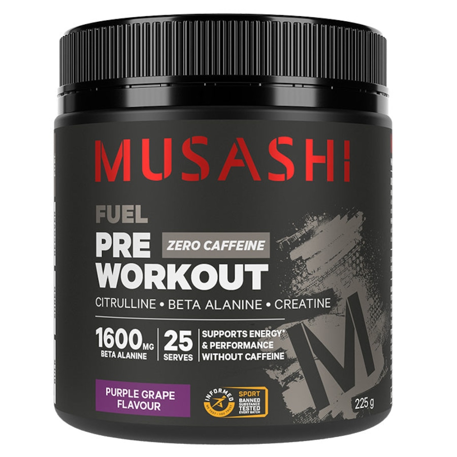 Musashi Fuel Pre-Workout Zero Caffeine Powder Purple Grape Flavour 225g