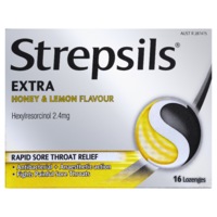 Strepsils Extra Honey & Lemon Fast Numbing Sore Throat Pain Relief with Anaesthetic Lozenges 16pk
