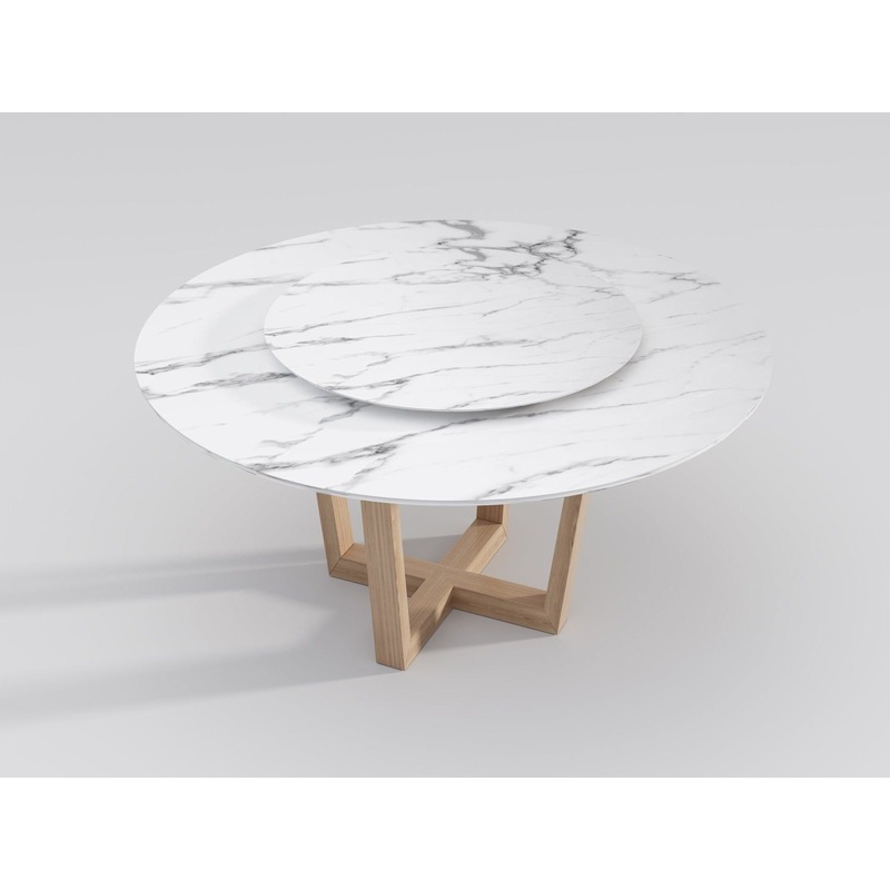 Buy Echo Round Marble Dining Table/Lazy Susan/Timber legs/Regular Veiny