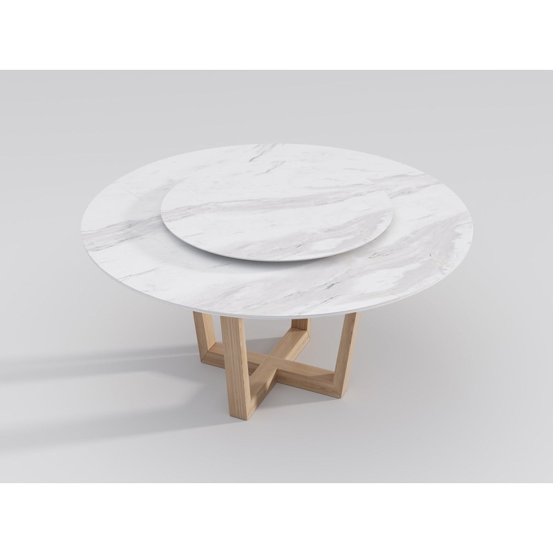 Buy Echo Round Marble Tabletop Dining Table with Lazy Susan/Timber legs/Modern MyDeal