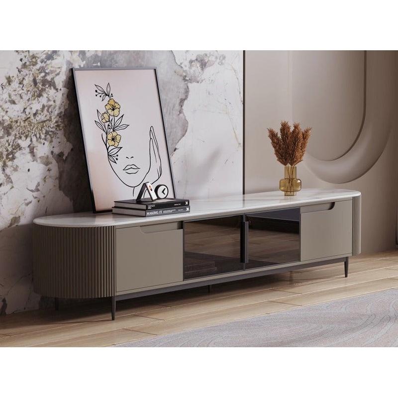 Buy Keesley Ceramic Glossy white Top Entertainment Unit/TV Stand/ Black