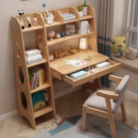 Bryla 110CM Solid Wood Study Desk with Shelves/Bookcase/Rubberwood/Natural wood color