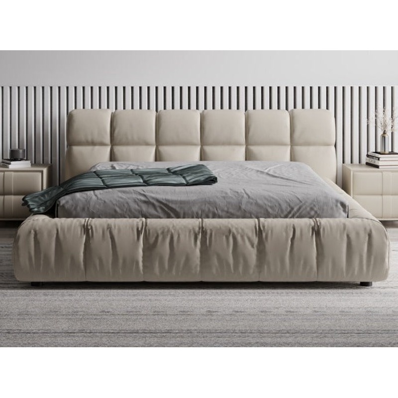 Buy Tia Luxurious Beige Leather Bed Frame Queen/ King MyDeal