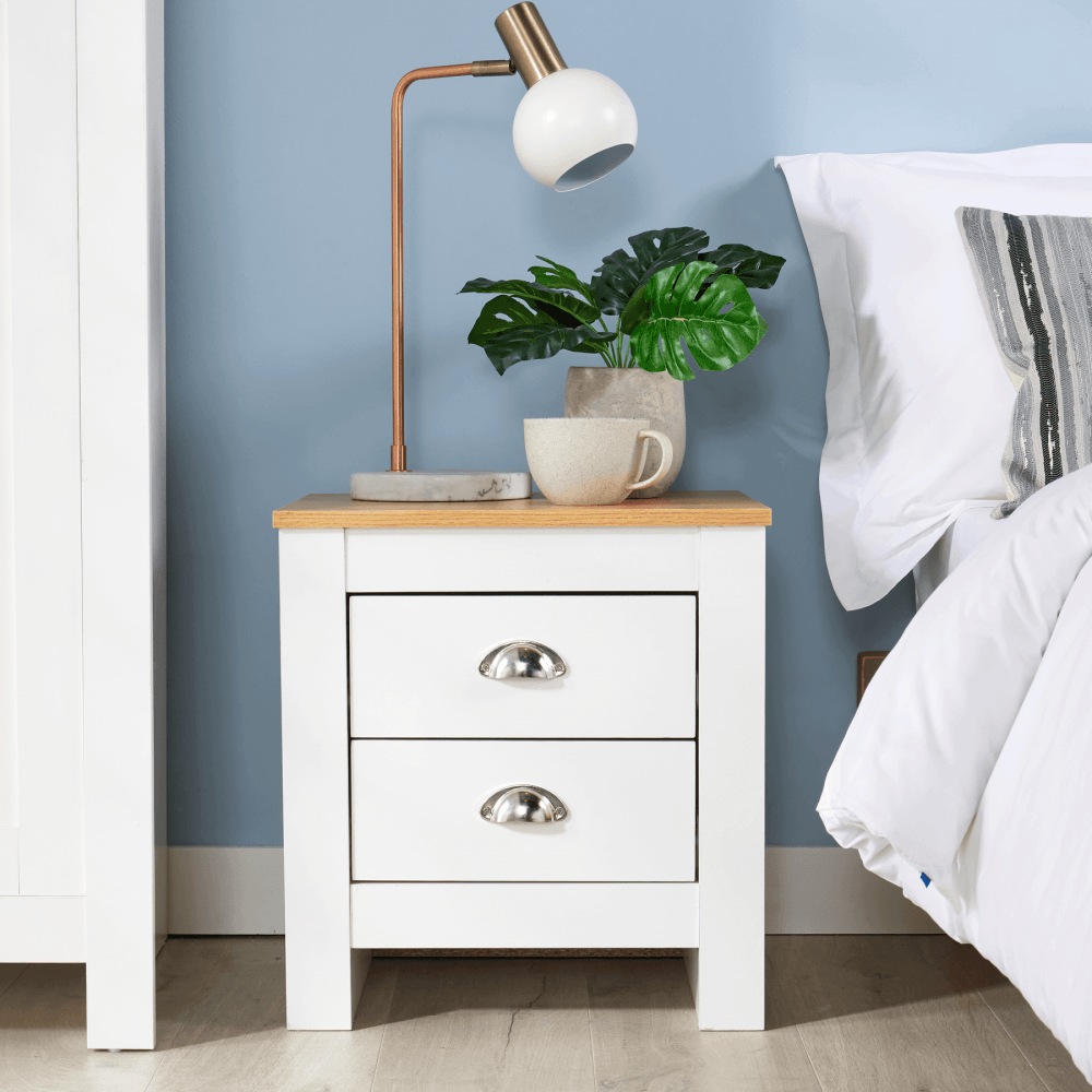 Buy Two Drawers White Bedside Table Nightstands MDF MyDeal
