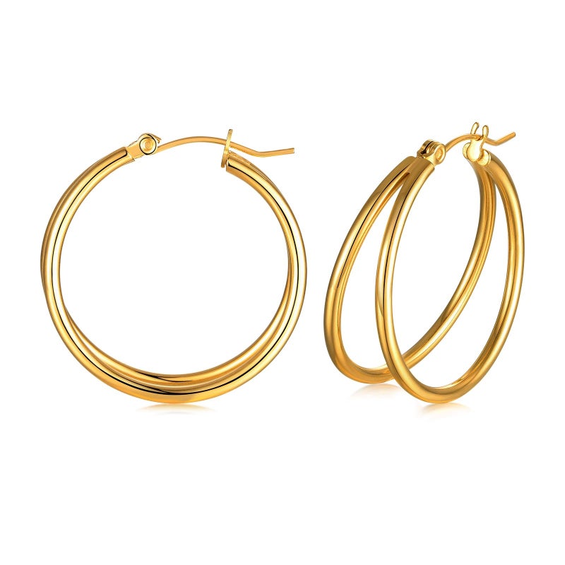 Buy Stainless Steel Double Tube Hoop Earrings - MyDeal