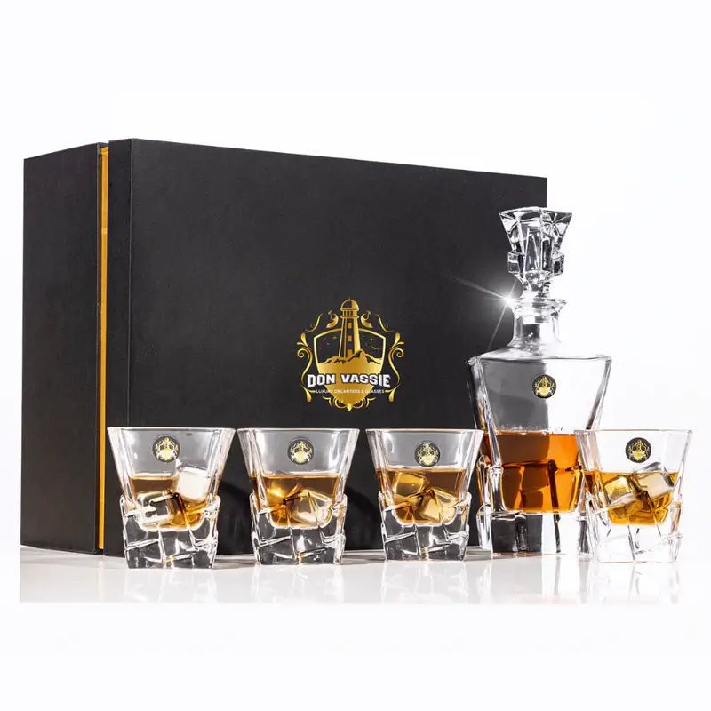 Don Vassie Luxury Crystal Whisky Decanter Set with 4 Glasses-MOUNT KOSCIUSKO