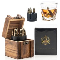 Don Vassie XL Whisky Bullet Chillers 6 pcs Golden with a Revolver Base and a Wooden Box