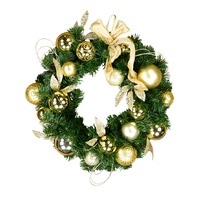 Decorated Gold & Champagne Bauble, Leaf Stem & Bow Pine Wreath - 45cm