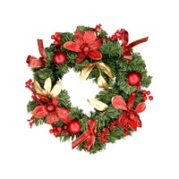 Decorated Red Bauble, Berry & Poinsettia & Gold Leaf Pine Wreath - 40cm